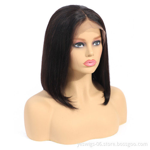 Natural Color Human Hair Bob Cut Wigs Silky Straight Malaysian Virgin Single Donor Hair Wig Hand Tied Lace 13*4 Frontal Bob Wig